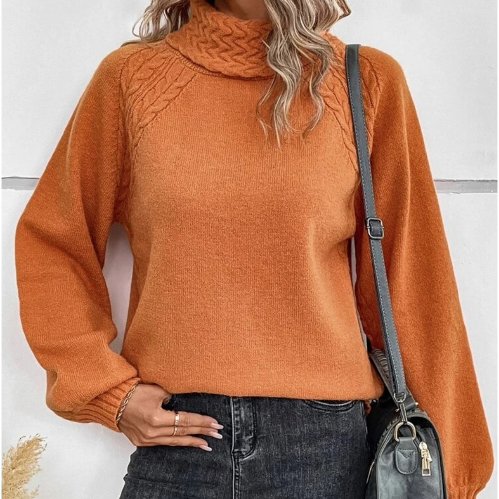 New orange cableknit turtleneck sweater - Picture 3 of 7